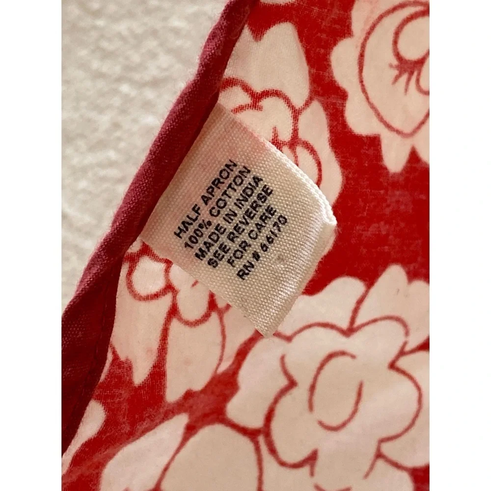 Anthropologie 100% cotton half apron w pockets red floral